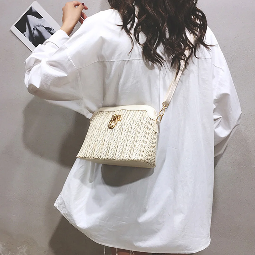 

Straw Woven Messenger Bag Casual Shell Summer Beach Women Crossbody Handbags
