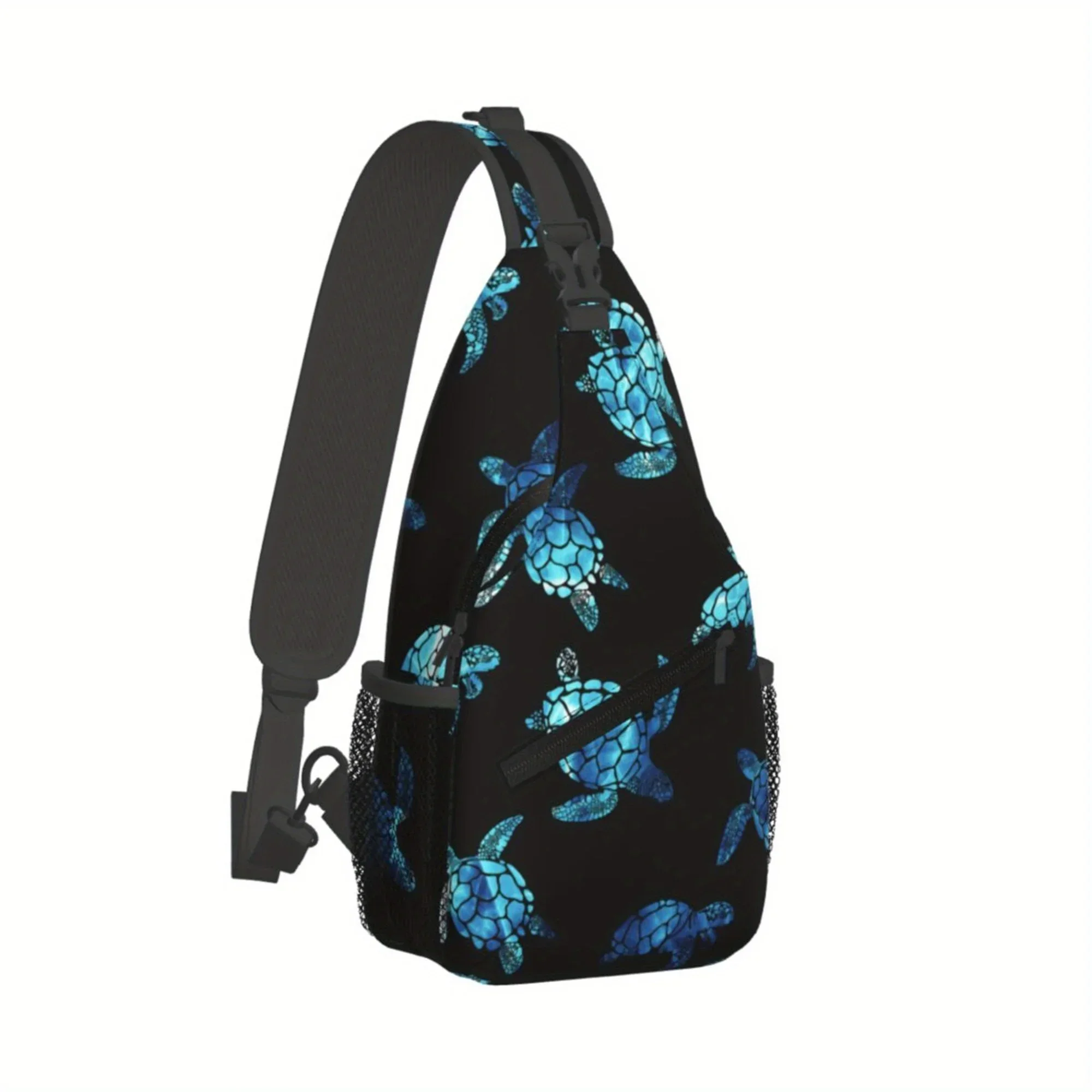 Custom Galaxy Blue Sea Turtle Print Men's Sling Chest Bag - Durable Polyester Crossbody Pack with Secure Zipper, Casual