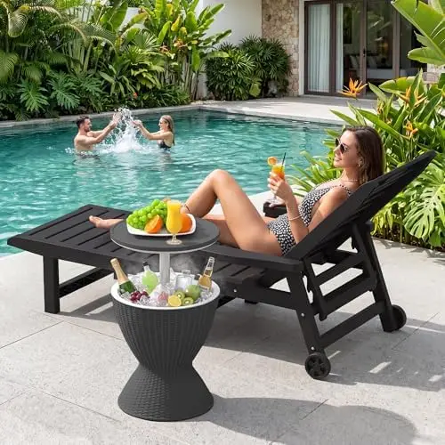 Cooler Table, 15 Gallon Cooler Bar Table, Adjustable Height Multi-Functional Outdoor Cool Bar for Drinks Beer & Wine