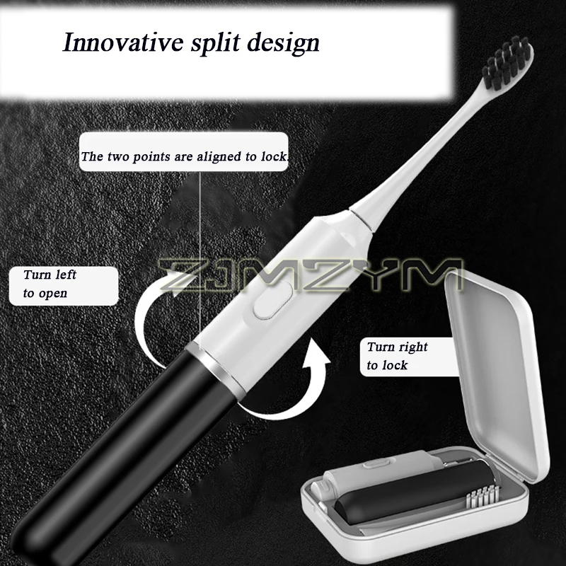 فرشاة أسنان كهربائية قابلة لإعادة الشحن ، محمولة ، بشعيرات ناعمة ، مقاومة للماء ، صوتية ، منقسمة ، 5 أوضاع