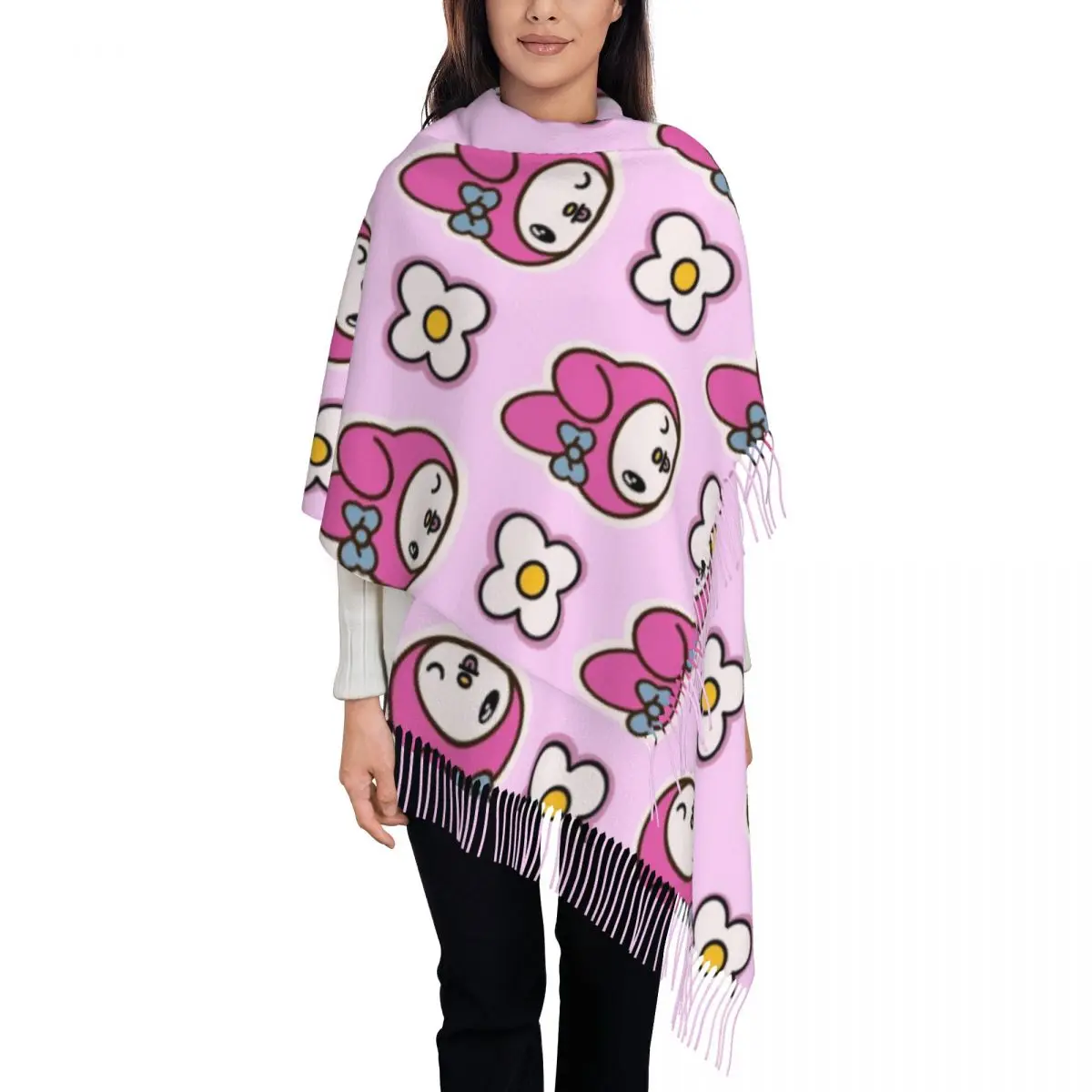 

Изготовленный на заказ шарф с рисунком мелодии для женщин, длинные зимние теплые шаль с кисточками, шарфы унисекс