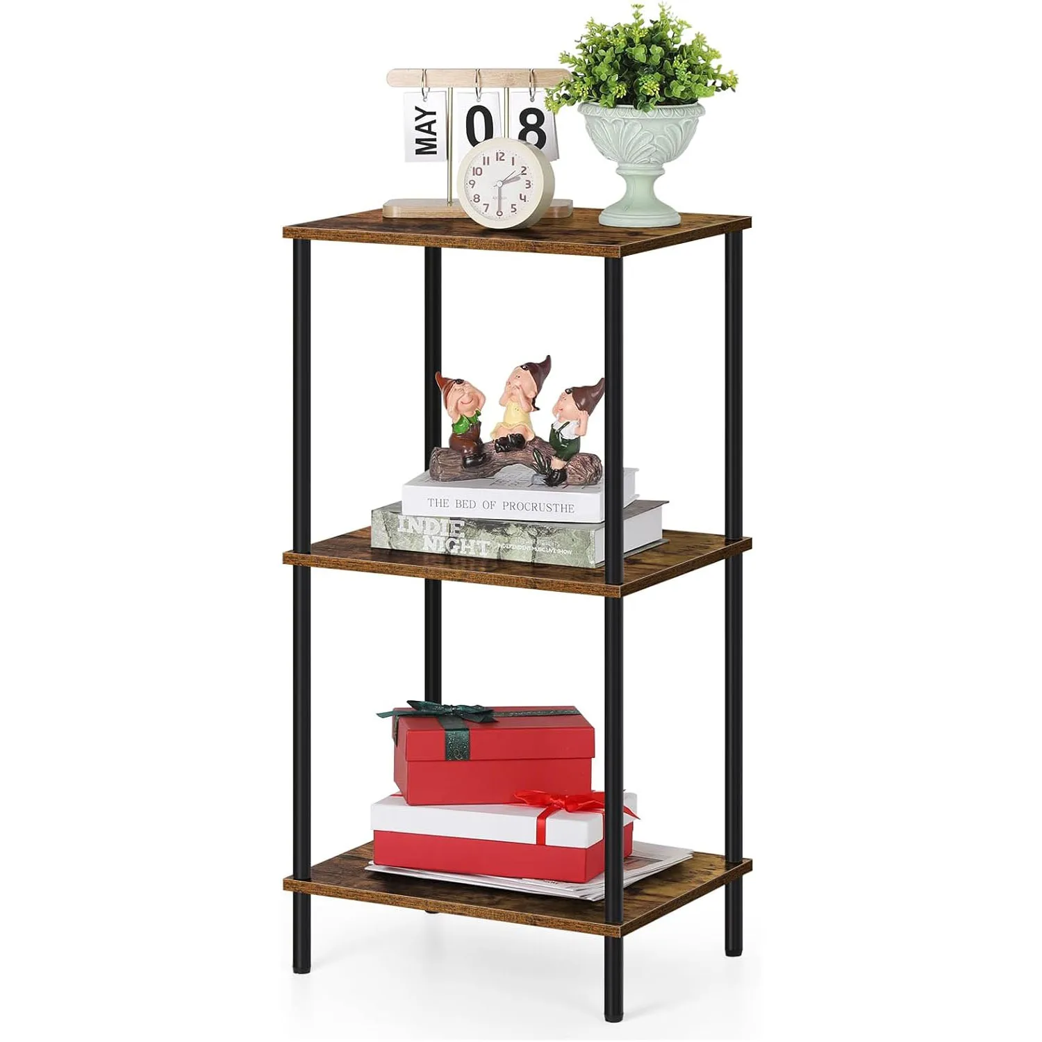 

Tall 3-Tier Side Table - 31.6" Industrial End Table with Metal Frame - Versatile Nightstand for Living Room, Bedroom, Bathroom,