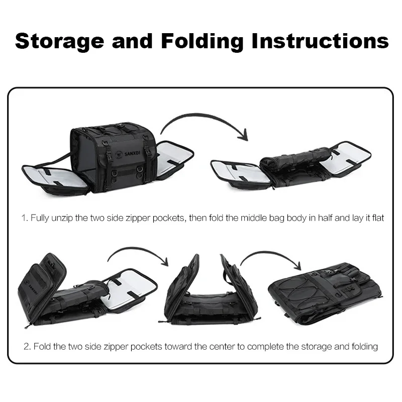 Expandable Foldable Motorcycle Rear Seat Tail Bag Large Capacity Waterproof Shoulder Bag For Moto Touring Rear Rack Bag