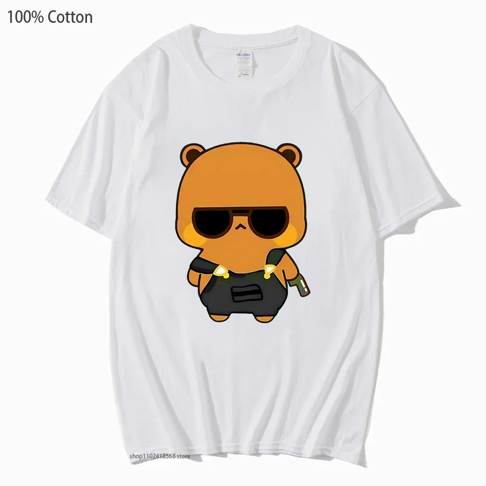 Cute Dudu and Bubu Dudu Like Spy Officer In Black T-Shirts 100% Cotton Clothes Panda and Brownie Bear Tees Men Women Couple Tops