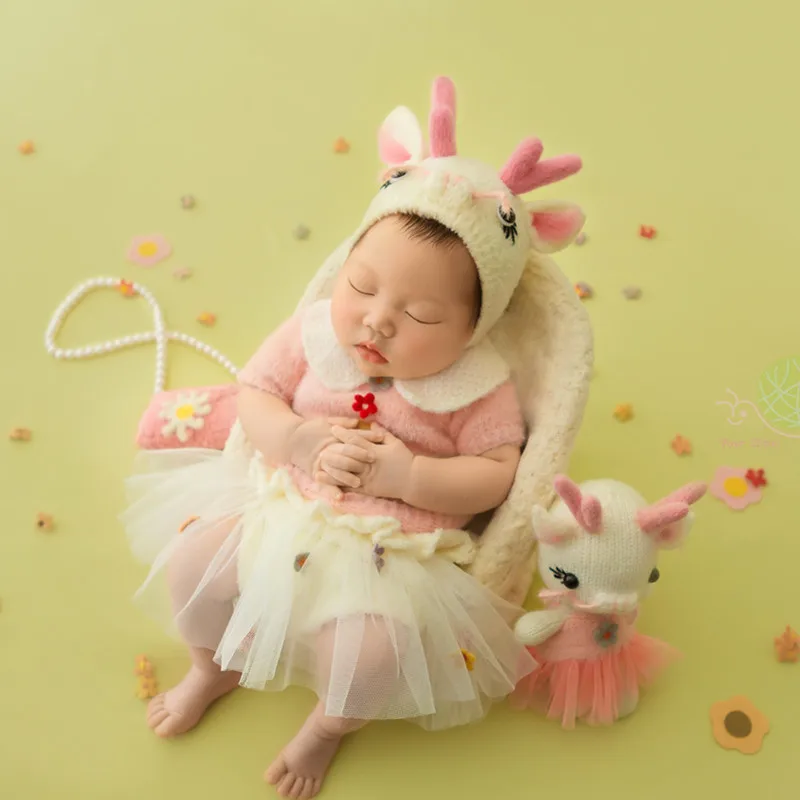 ❤️CYMMHCM pakaian fotografi bayi, topi Naga + pakaian + boneka 3 potong/set, aksesori alat peraga foto bayi, pakaian tembak Studio