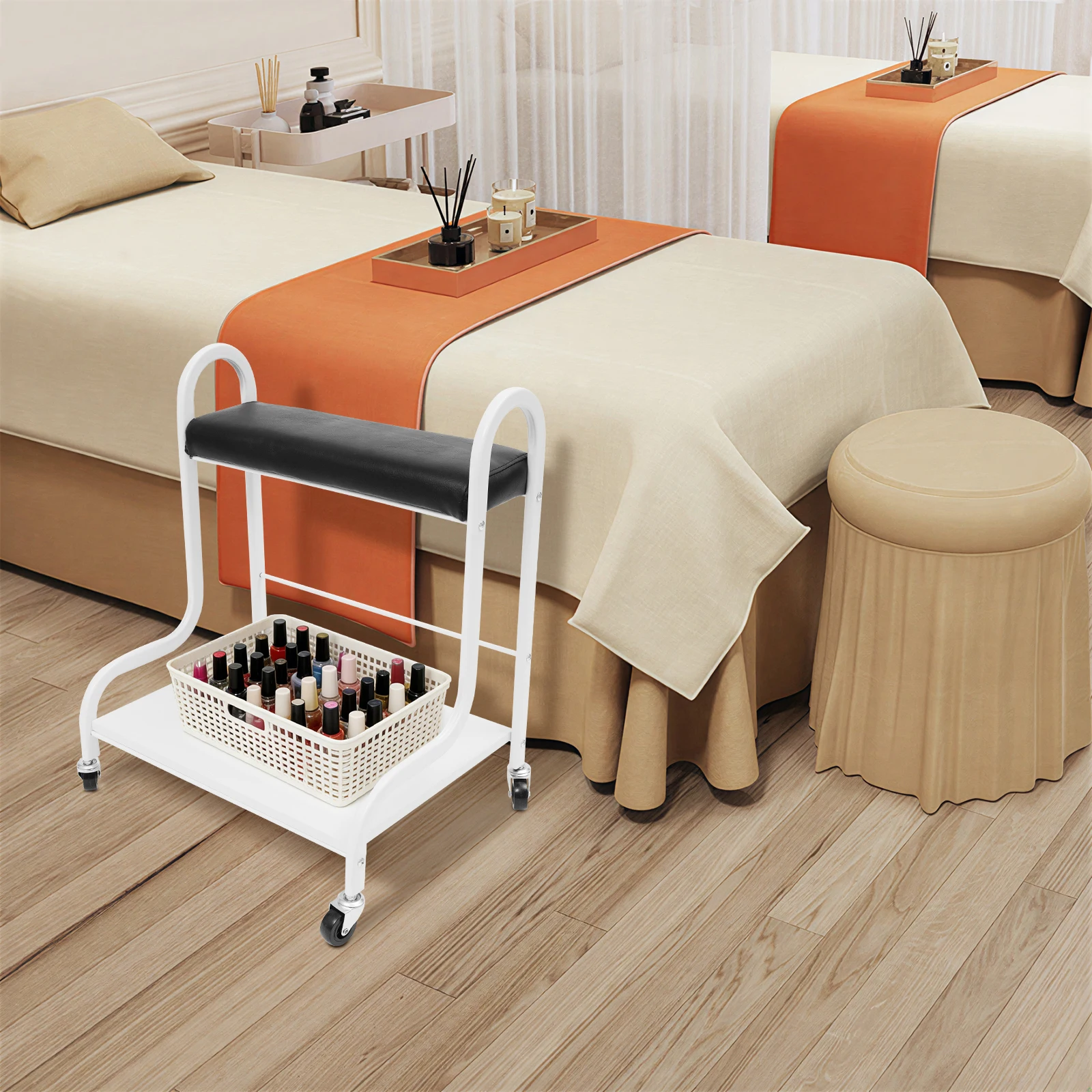 Foot Bath Trolley, 50 cm Sponge Pad Manicure Foot Rest Cart, Manicure Stool Salon Nail Pedicure Rolling Tray Foot Care for Footbath Massages Beauty