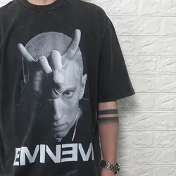 Frog drift Street HIP HOP Rapper Eminem Kanye Personage Graphics Vintage Retro Washing Oversized Loose tee Tops T shirt For Men