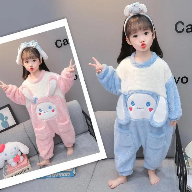 

Sanrioed Anime Cinnamoroll Kids Flannel Pajamas Thickened Warm My Melody Kuromi Cartoon Children's Home Clothes Autumn Winter