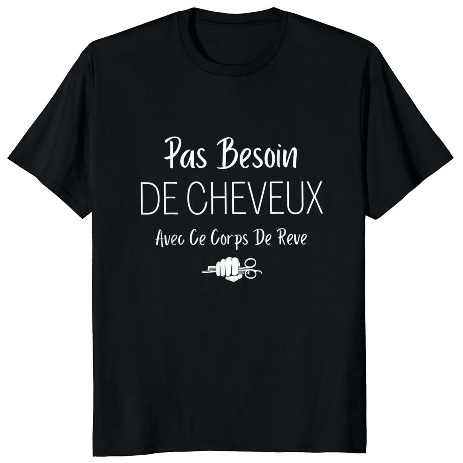 Camiseta con eslogan para hombre y mujer, camiseta informal humorística de algodón con cuello redondo y gráfico de letras de peluquería con tijeras de mano, manga corta