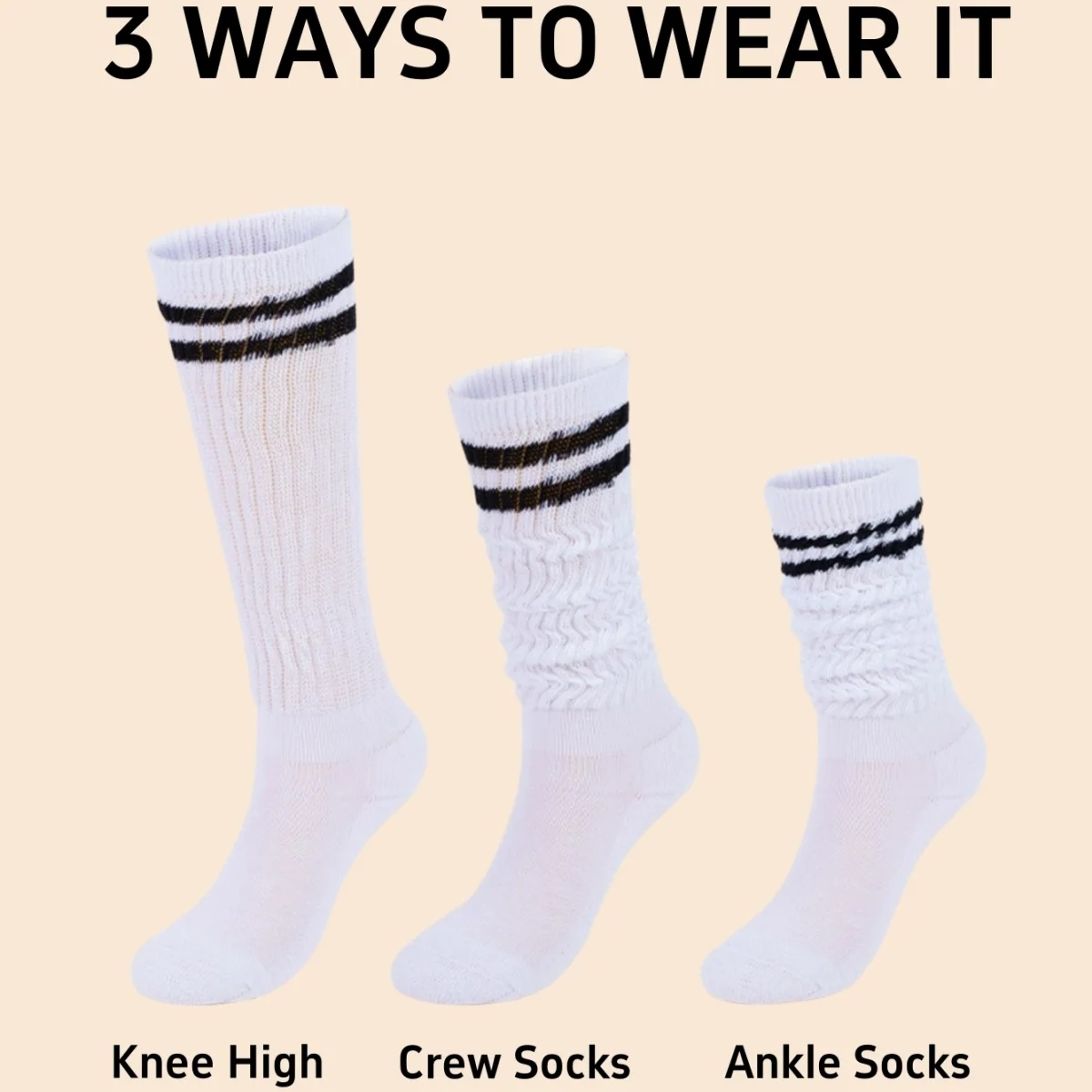 3 Pairs of Black/White/Grey Women's Calf Socks, Slouch Socks with Two Stripes, Breathable, Comfortable, Soft, Skin-Friendly, Moisture-Wicking, Korean Style, Gentle, Elegant, Versatile, Casual, Suitable for Students, Spring, Summer, Autumn, Winter