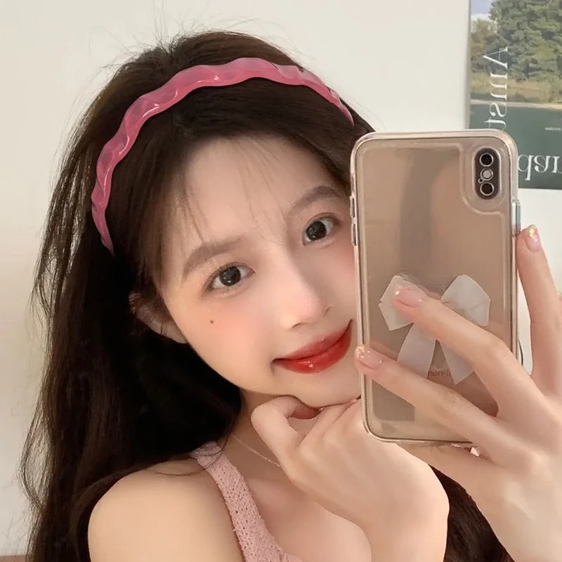 

Transparent Jelly-Colored Acrylic Wavy Headband Non-Slip Transparent Headband for Washing Face and Tying Hair
