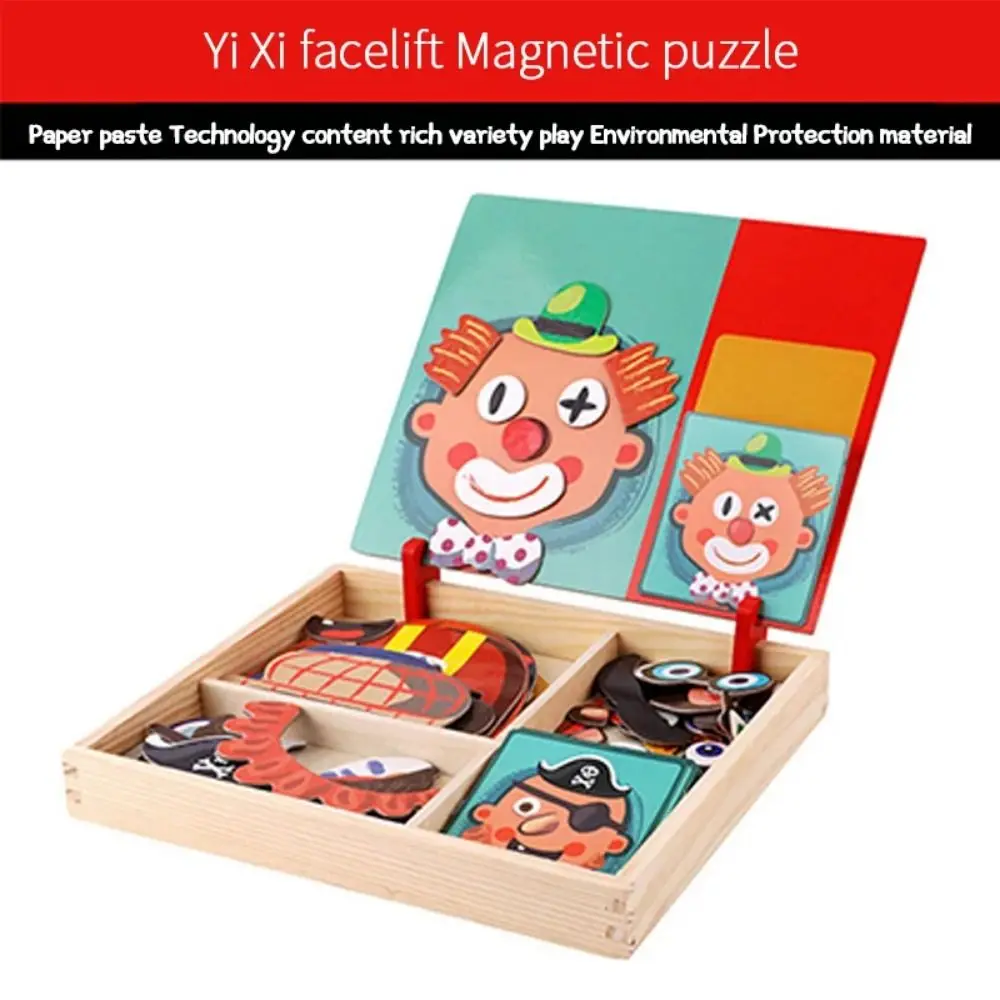 Houten magnetische 3D-puzzels met deksel Educatieve tekening Whiteboard 2 houders Gemakkelijk op te bergen Houten puzzels Magneetboek