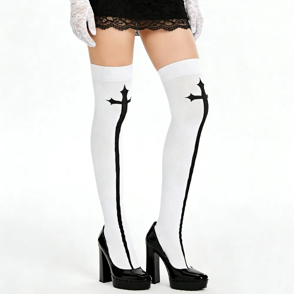 1Pair Halloween Cosplay Socks,Lolita Knee-High Stockings for Party, Masquerade Ball Decor Prop & Costume Accessory for Women