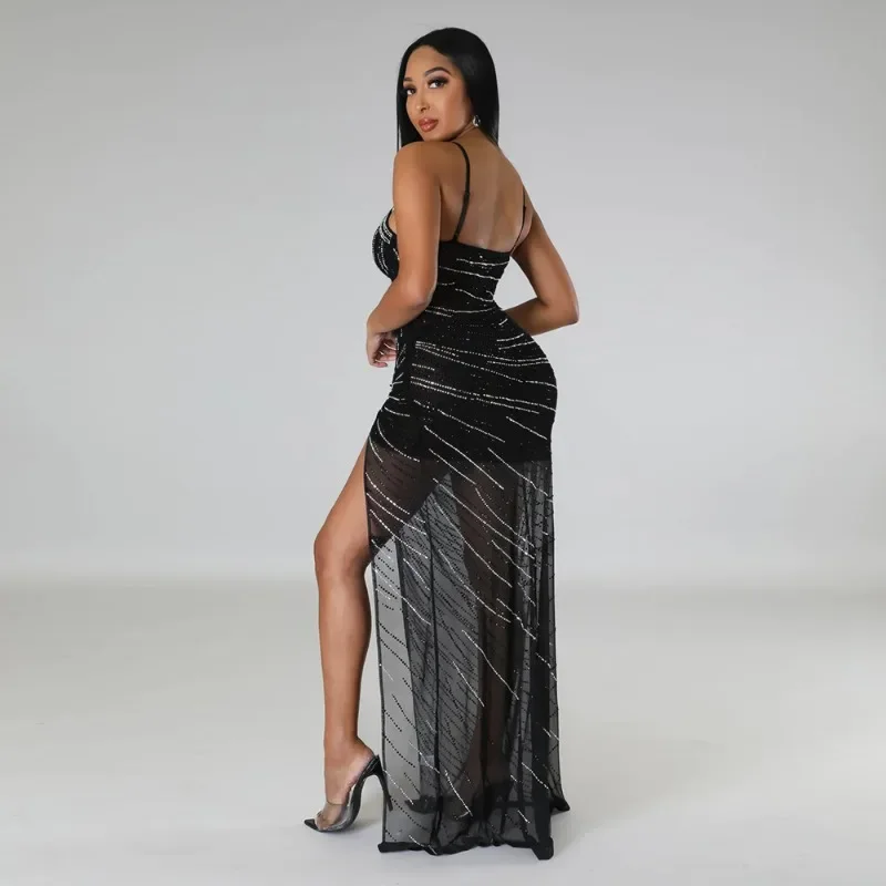 KEXU 2025 مثير عالية سبليت حزام الخامس الرقبة المرأة بلا أكمام كلوبوير Bodycon فستان طويل حفلة عيد ميلاد مساء حفلة موسيقية ماكسي فساتين