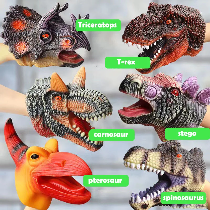 Dinosaurus Zachte Siliconen Handpop Speelgoed Handschoenen Tyrannosaurus Triceratops Hoofd Model Speelgoed Jurass Dinosaur Worlds Kinderen Jongen Gift