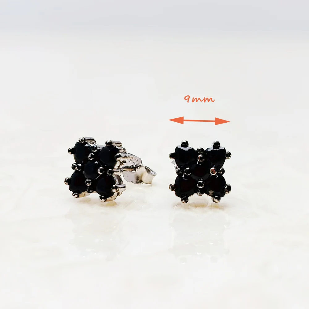 Stud Earrings Black Flower Europe Style Glam Fine Jewerly For Women Vintage Gift In 925 Sterling Silver