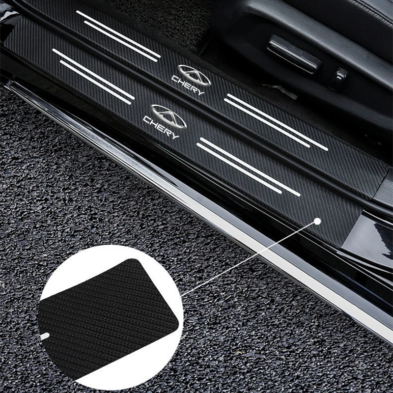 

New for Chery Fulwin QQ Tiggo 3 5 T11 A1 A3 A5 Car Door Sill Scuff Plate Decor Carbon Fiber Stickers car Accessories