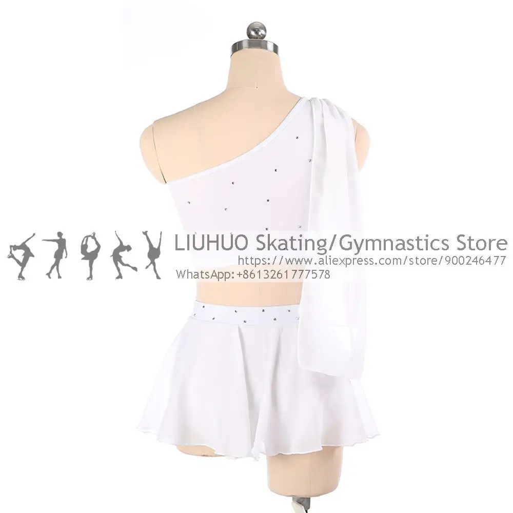 One Side Off-The-Shoulder White Pole Dance Skirt Mesh Skirt Girl Competition Performance Training