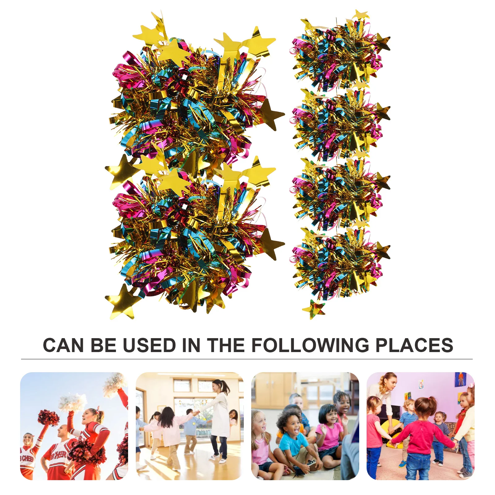 Pompones de porristas metálicos brillantes, accesorios de animadora con purpurina y flores para deportes, escuadrón de baile, portátiles y reutilizables, 6 uds.