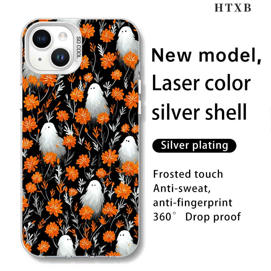 Halloween Geel Bloemen Spook iPhone 17 tot 11 Pro Max Plus