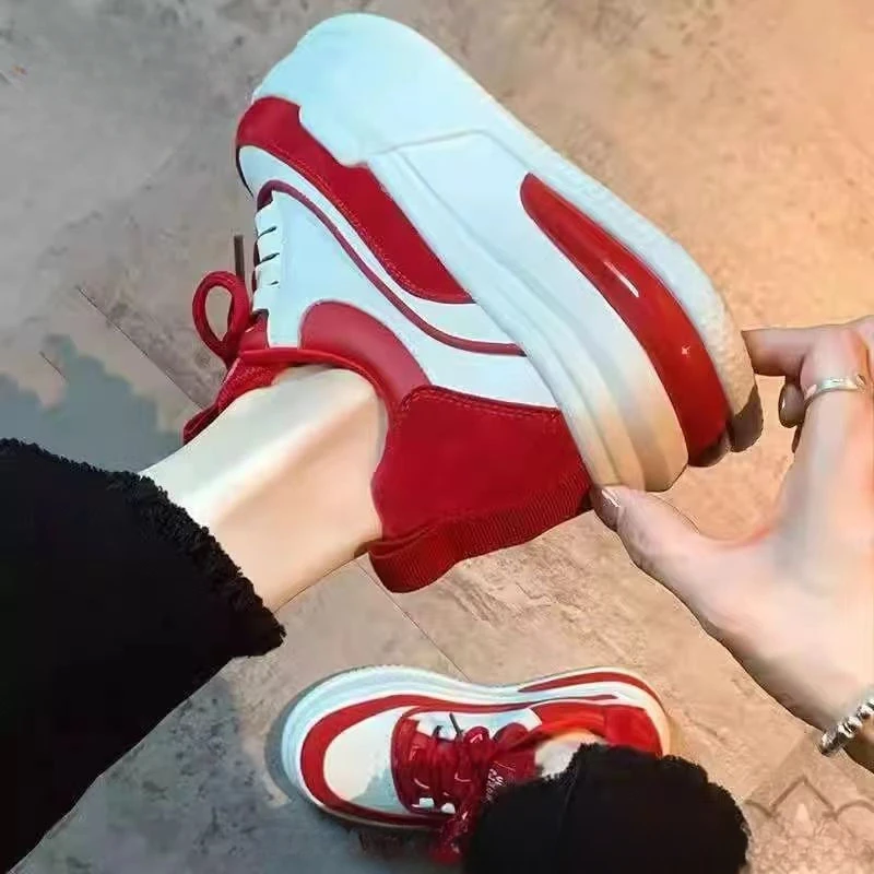 Sportowe buty sportowe na wysokiej platformie Obuwie damskie Trampki Czerwone czarne buty damskie Wygodne i eleganckie Wyprzedaż Walking Tanie 39