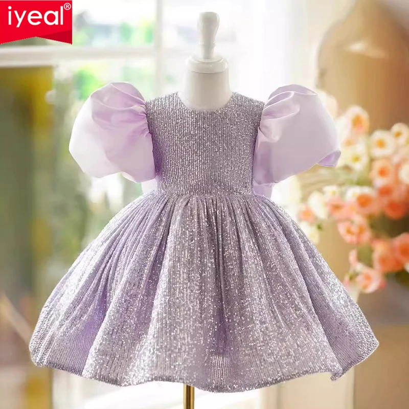 

IYEAL Children's Girl Purple Sequin Princess Elegant Birthday Wedding Party Dresses For Teenager Girls Christening Ball Gown