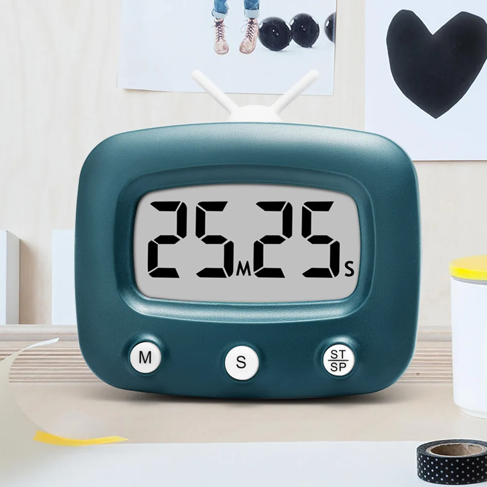 Digital LCD kitchen timer with on/off switch, mute and loud alarm, 24-hour clock, children, teachers, kitchen