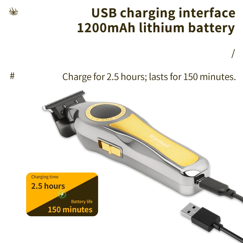 Kemei 1784 مشابك شعر كهربائية للرجل المهنية اللاسلكية آلة قطع الشعر أداة تهذيب اللحية الحلاق القاطع قابلة للشحن