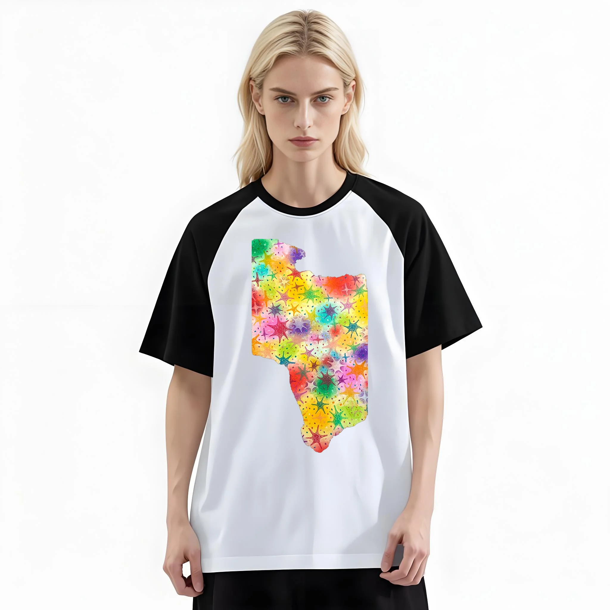 Women'S Fashion Raglan Sleeve T-Shirt, Tie Dye Texas Map Retro Hippie Printed, Summer Casual Comfortable Tee, Women'S Everyday Short-Sleeve Top