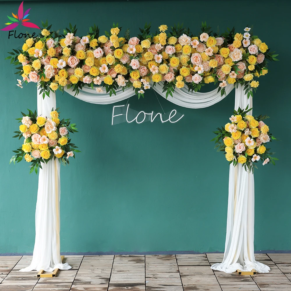 Fleur Artificielle Decoration Wedding Birthday Stage L6.8x1.3 Ft Artificial Floral Arrangement Yellow Pink Small Corner Flowers