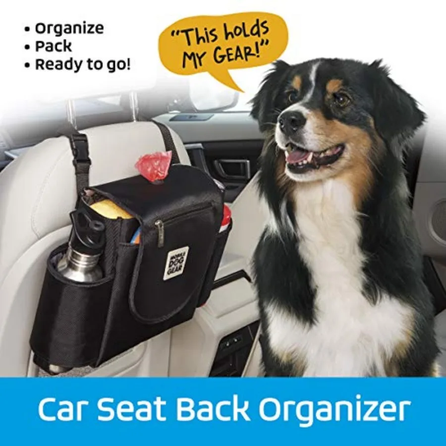 , Car Seat Back Organizer Travel Bag, Includes Built-in Waste Bag Dispenser and 1 Bag Roll, Black, Meets Airline Requirements