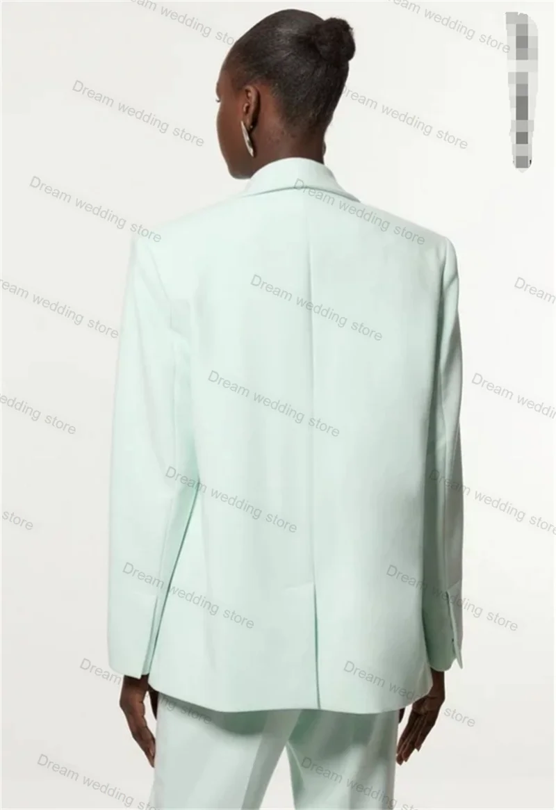 Mint Green Women Suit Set 2 Piece Blazer+Pants Formal Office Lady Jacket Wedding Tuxedos Customized One Button Cotton Prom Coat