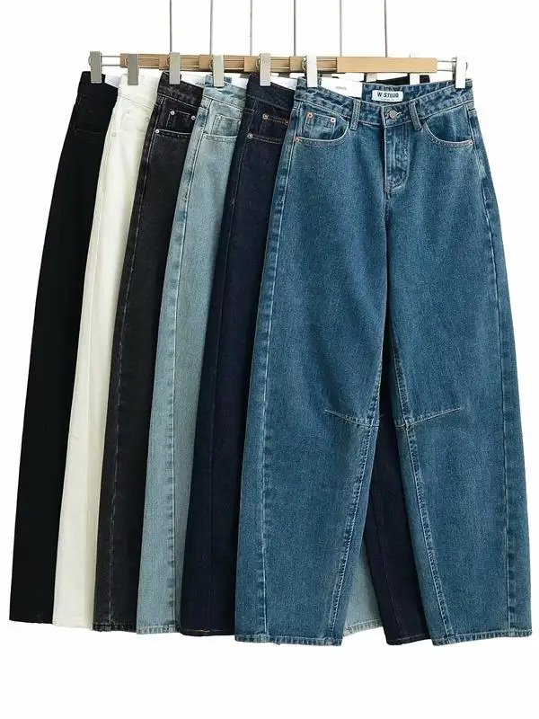 

Джинсы с высокой талией в стиле ретро, американские джинсы с дуговой лезвием, широкие брюки, модный дизайн, повседневный шик, варианты глубокого и светлого цвета