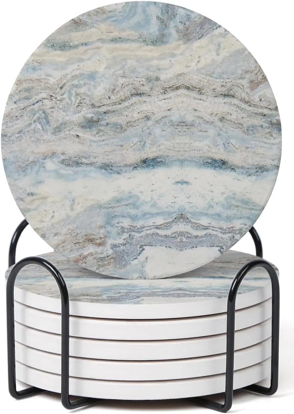 Juego de 6 posavasos de mármol onyx abstracto de colores mixtos con soporte, posavasos de cerámica absorbentes para bebidas, posavasos con base de corcho para protección de la mesa, decoración del hogar, decoración de mesa de café