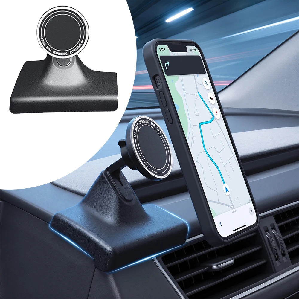 Car Mobile Phone Stand 360° Rotating Instrument Table Magnetic Phone Navigation Stand For Tesla Model Y Juniper Model 3 Highland