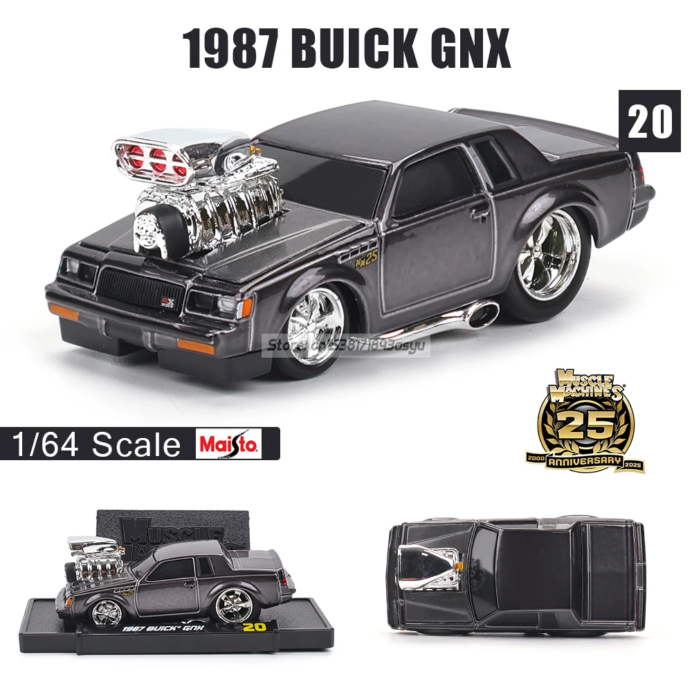 Maisto 1:64 2025 25th سيارة العضلات القديمة سيارة العضلات الذكرى 1987 BUICK GNX أسود أبيض الاحتفال سبيكة نموذج سيارة أنماط