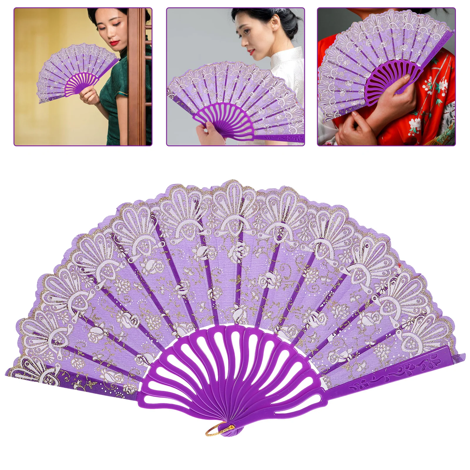 

Decorative Lace Folding Fan Exquisite Vintage Design Chinese Culture Stage Performance Wedding Party Favor