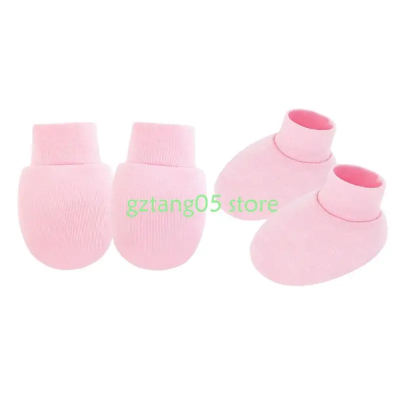 

57EE 4 Set Soft Cotton Infant Mittens and Socks Scratch Proof Design for Newborns