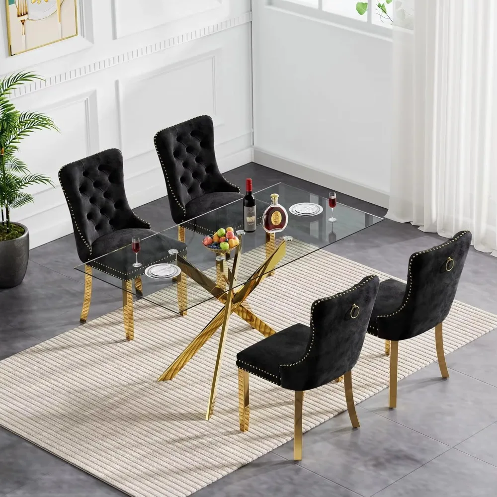 Modern 5-Piece Rectangular Glass Dining Table Set For 4, 51