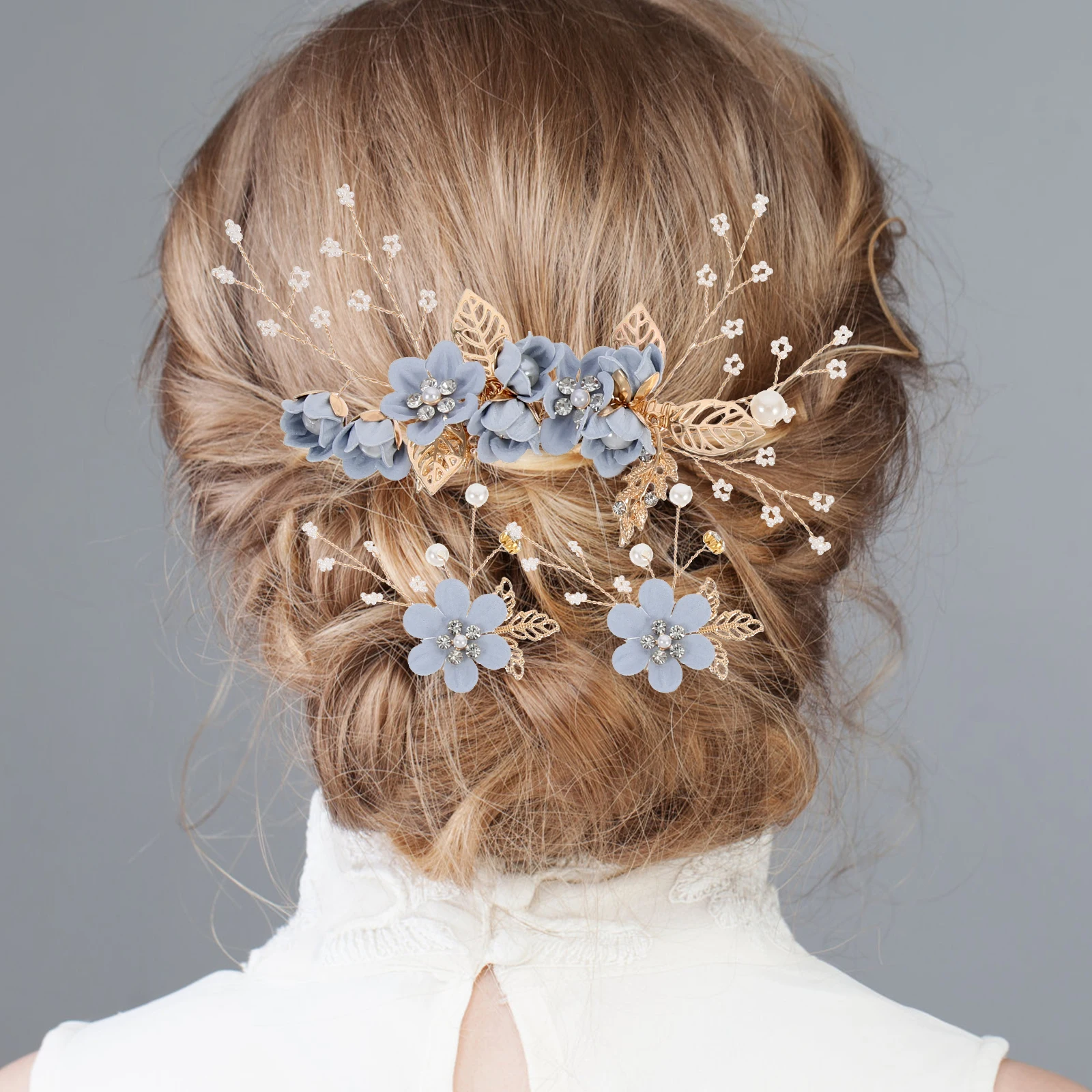 

3 Pcs Bridal Hairpin Set Elegant Alloy Flower Design Wedding Party Hanfu Photography Accessory Durable U Shape Comb Jewelry