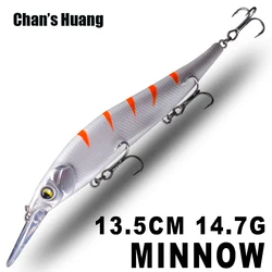 Chan'ın Huang 1 adet derin su Jerkbait Minnow yapay sert yem uzun döküm 3 adet tiz kancalar şamandıra yem balıkçılık Minnow Wobbler