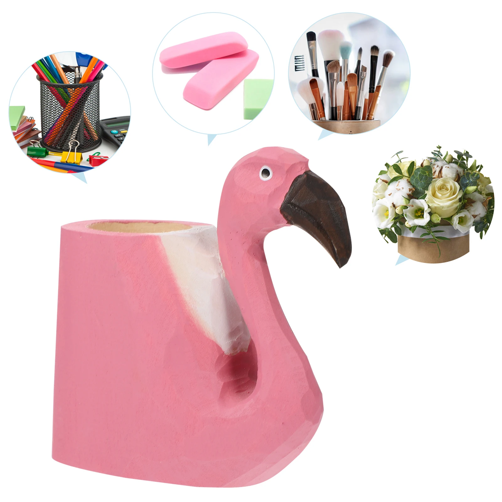 

1Pc Wood Carving Pen Stand Adorable Animal Design Pencil Container Desktop Tidy Organizer