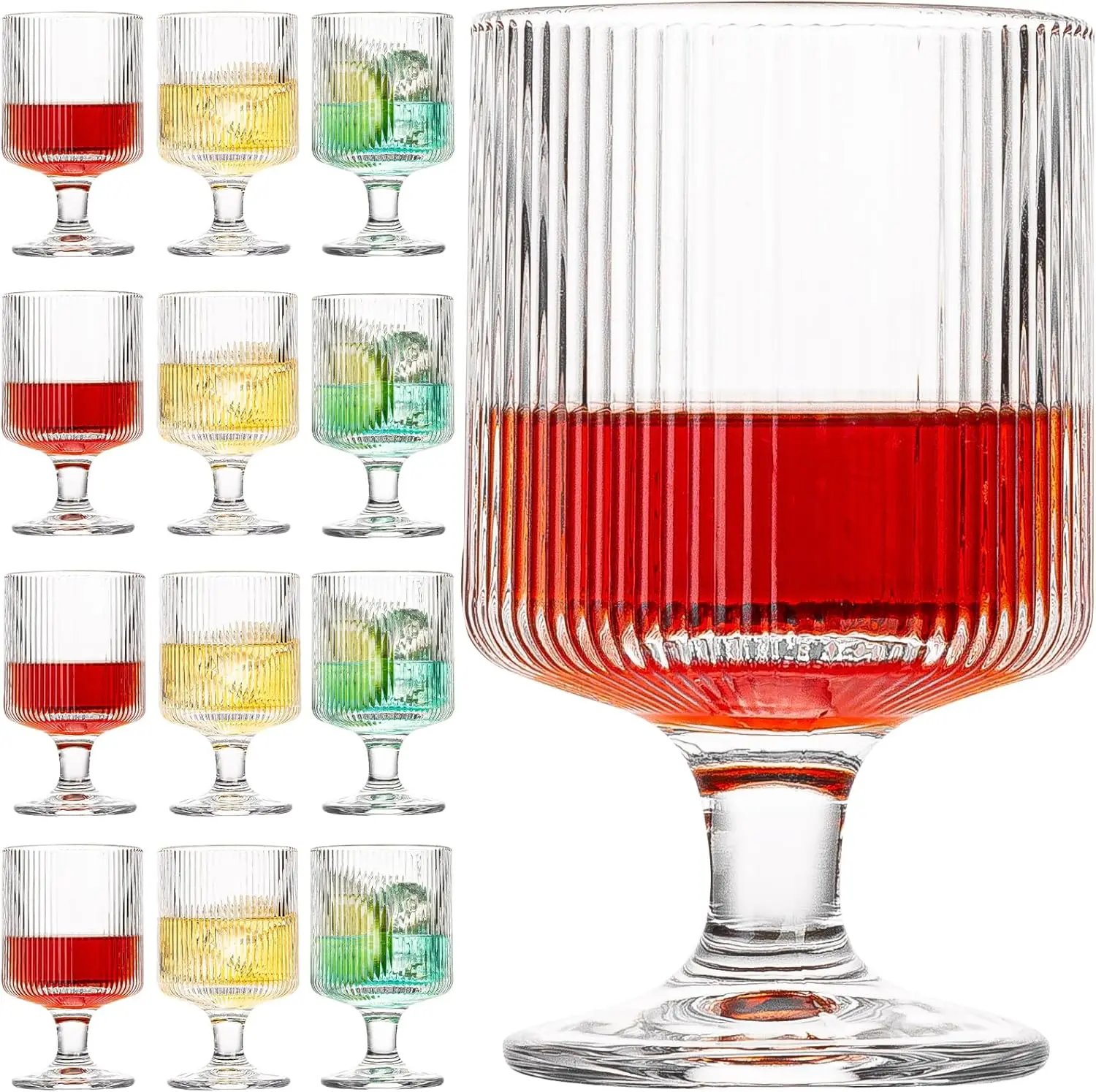 

Vintage Wine Glasses Set of 12, 8 oz Origami Style Glass Water Goblets, Unique Embossed Pattern Stemmed Cocktail Glasses