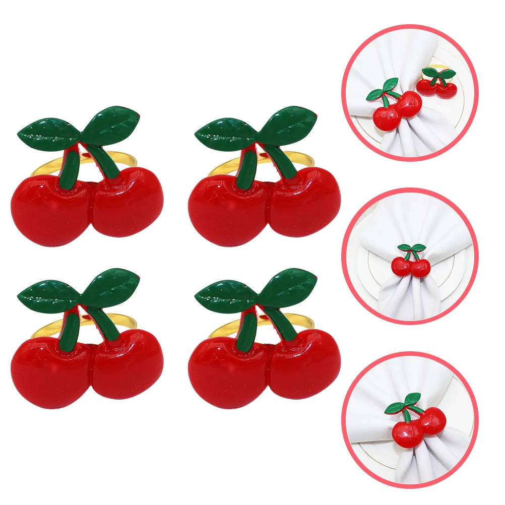 

4 Pcs Tissue Cherry Napkin Buckle Banquet Table Garland Holders Alloy Silverware Wrapping Bands Ring Adorn