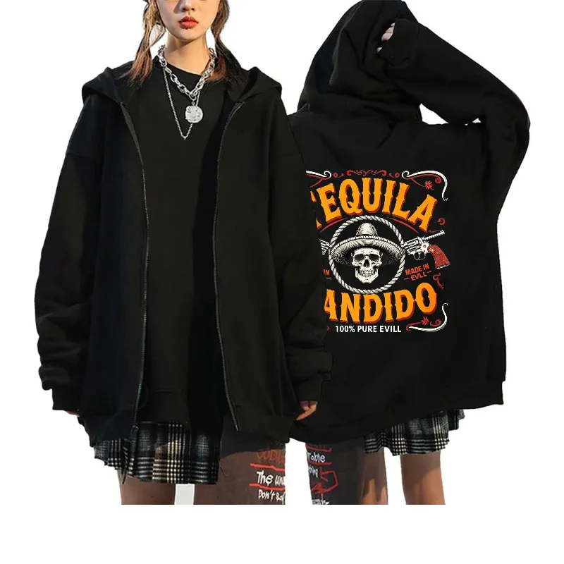 

Men's Hooded Jacket Black Tequila Bandito Skull Print 100% Pure Evil Design Casual Streetwear for Men