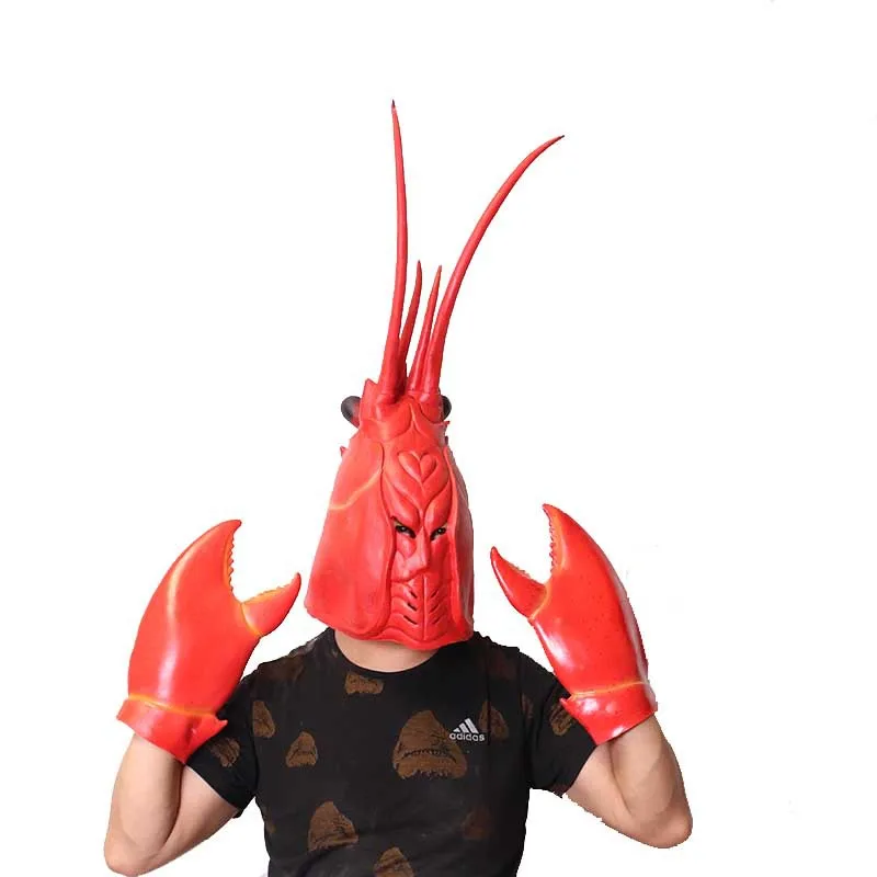 Cosplay Udang Lobster Hiasan Kepala Hewan Topeng Panggung Kinerja Kepiting Cakar Besar Penjepit Kreatif Lateks Sarung Tangan Peran Bermain Alat Peraga