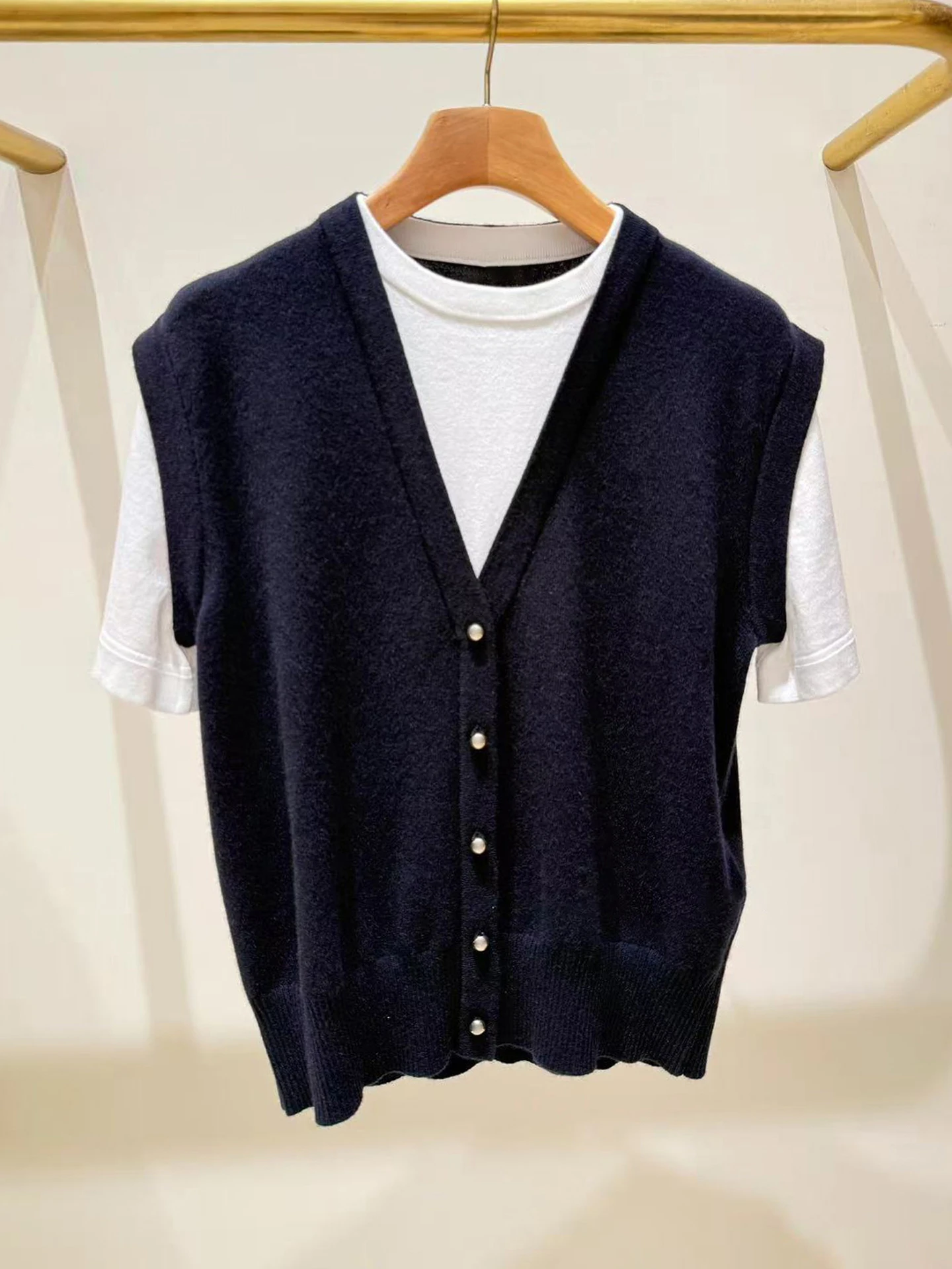 

S Home South Oil Высококачественный женский вязаный топ Design Sensation Fake двухсекционная футболка ort Sve round Ne Повседневная одежда