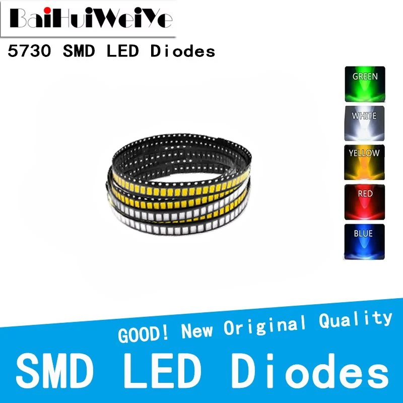 

100 шт./лот 5630 5730 Highlight SMD светодиодный диод 3 В-3,3 В белый красный зеленый синий желтый 5,7*3,0 светоизлучающий диод для поверхностного монтажа