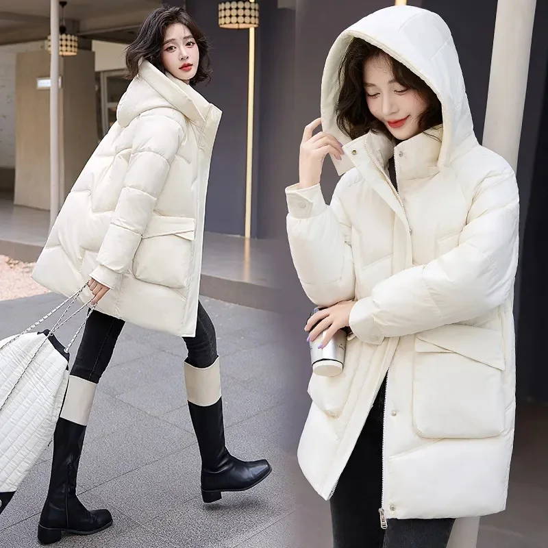 2024 Winter Women Hooded Jacket Coats Long Parkas Female Down Cotton Overcoat Thick Warm Padded Windproof Casual Windbreaker