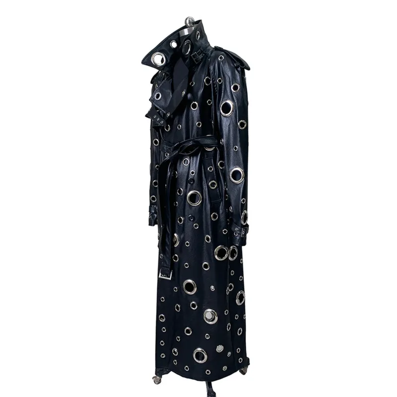 HKSH Spring Autumn New Women Tide Darkwear Loose Oversized Hollowed-Out Jacket PU Leather Outerwear Men High Street Coat HK27964